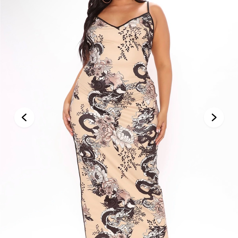 Fashion Nova Black and Cream Bodycon Maxi Dress Spaghetti Strap